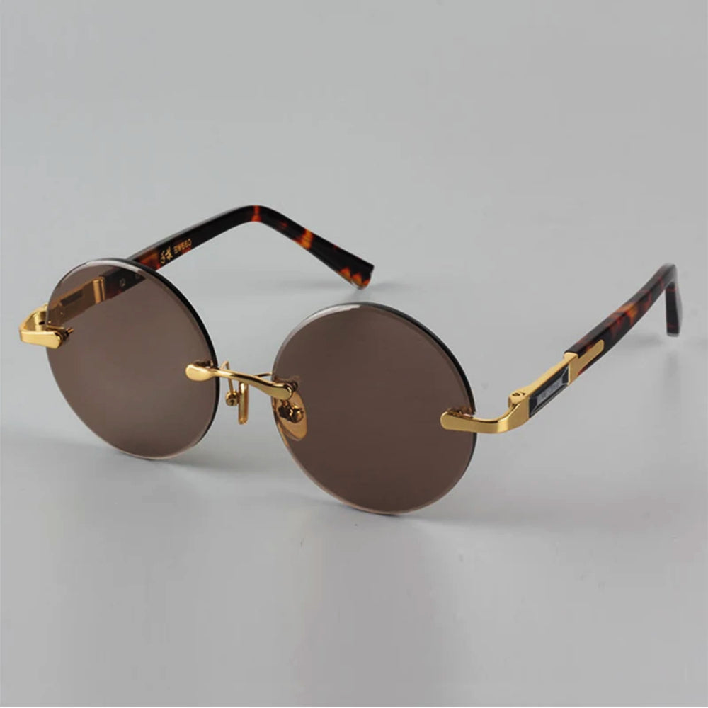 Óculos de sol redondos retro - design sem armação, proteção UV