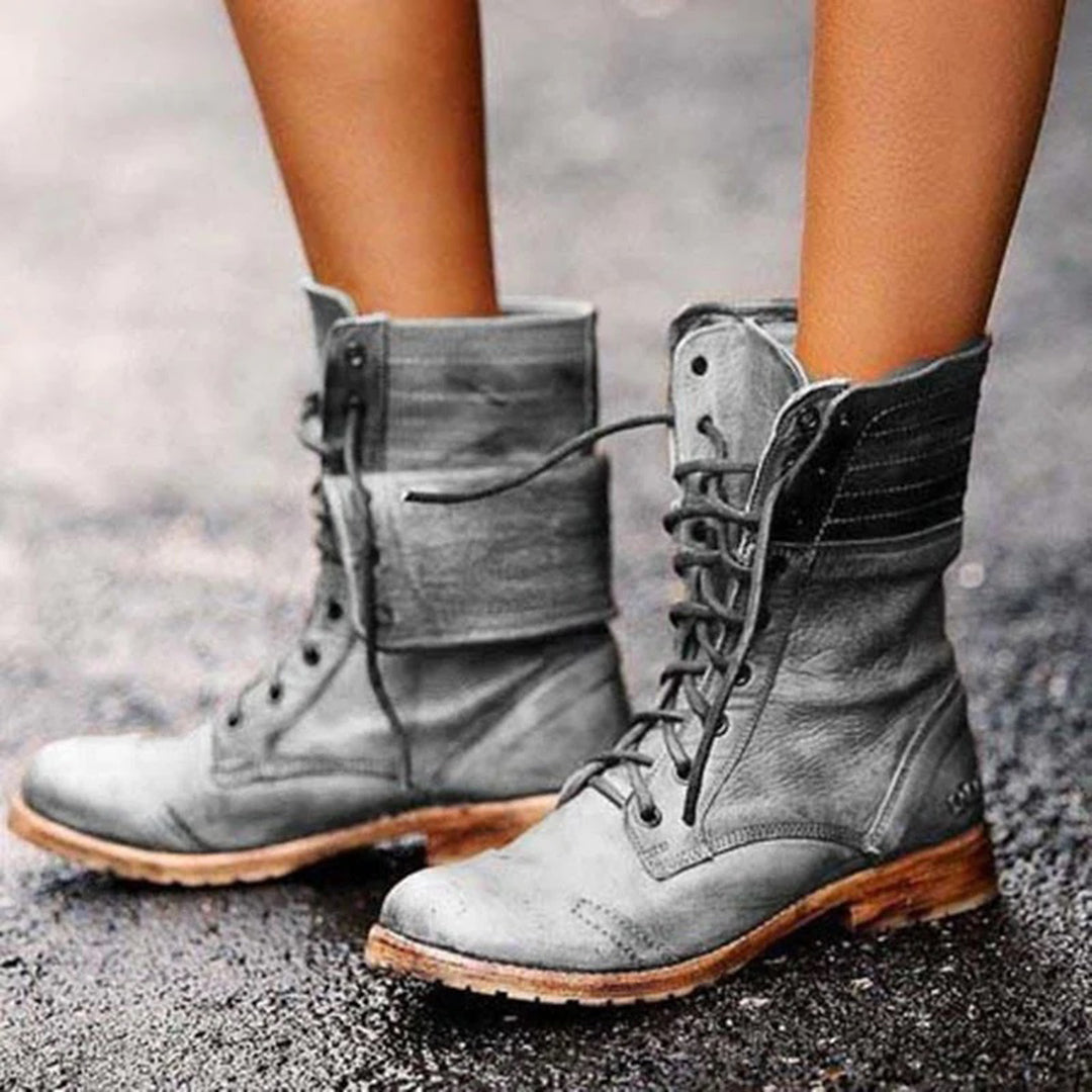Elena Lederstiefel – Stilvolles Schnürdesign, rutschfeste Sohle