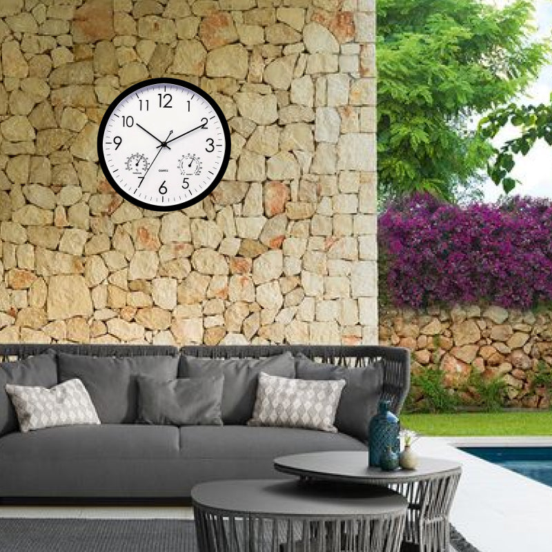Rugged Retro Outdoor Wall Clock — Integrated Temperature And Humidity Gauge