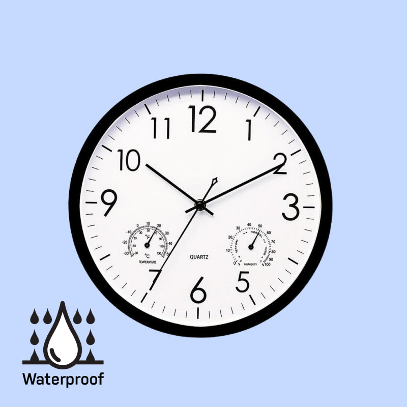 Rugged Retro Outdoor Wall Clock — Integrated Temperature And Humidity Gauge