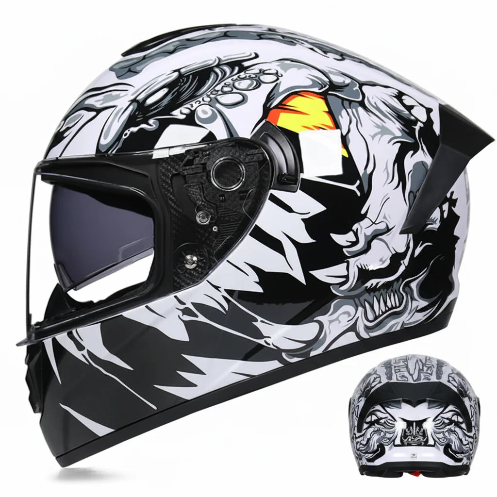 Full-Face Racing Motorcycle Helmet — Integrated Dual Visor System