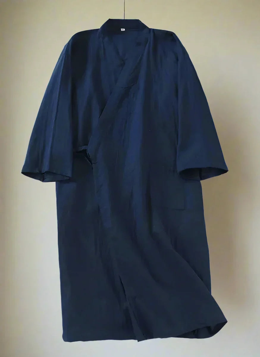 Kai kimono for menn i 100 % bomull – japansk yukata med V-hals og hette