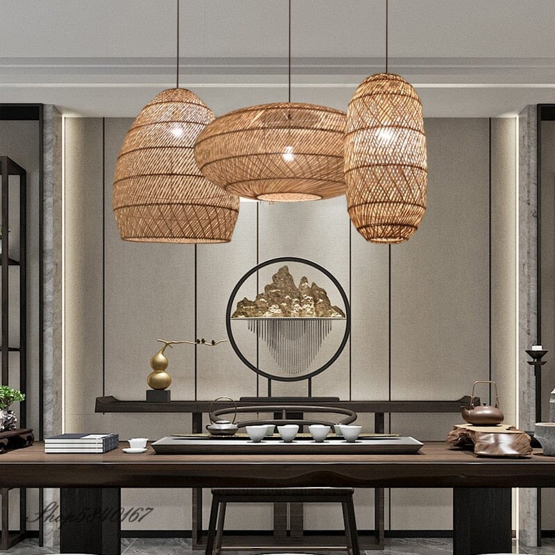 Zarela Rattan Pendant Lamp With LED Glow Adjustable Ceiling Light