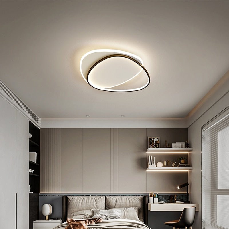 Modern designkrona med LED-taklampa — skulptural armatur