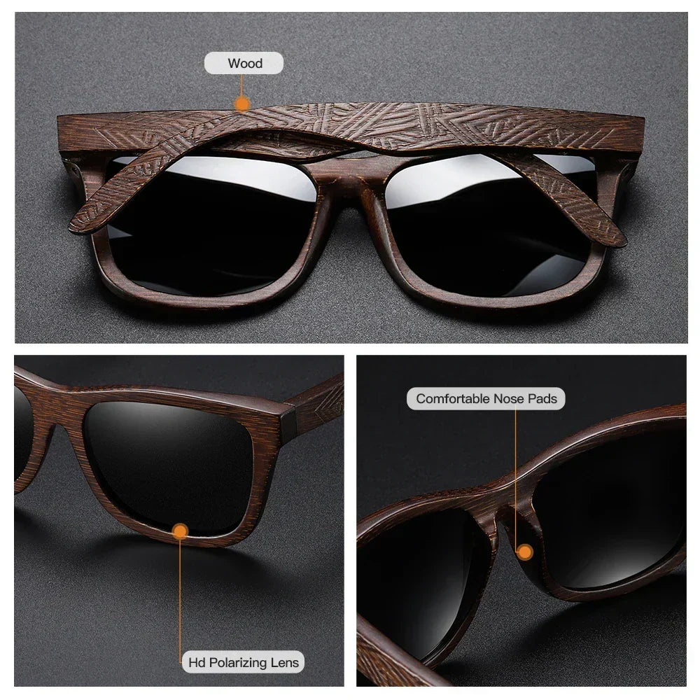 Retro-Sonnenbrille mit Holzmaserungsoptik und polarisierten Gläsern — UV400-Sonnenschutz