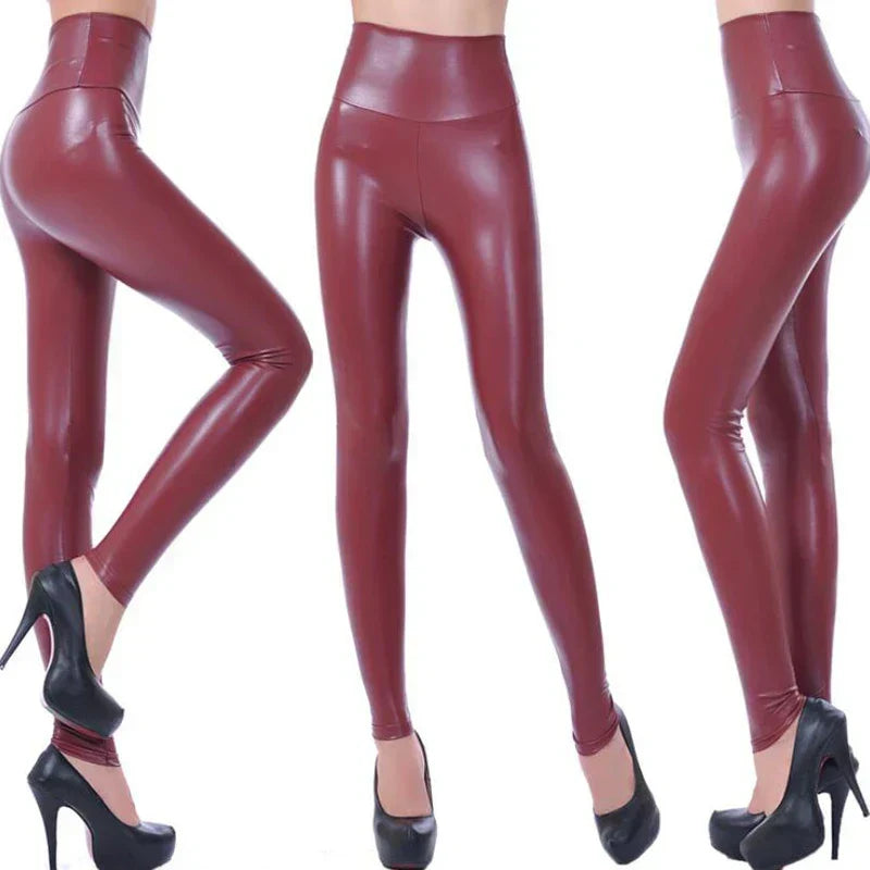 LuxeSculpt High-Waist-Leggings aus flüssigem Leder bis zum Knöchel