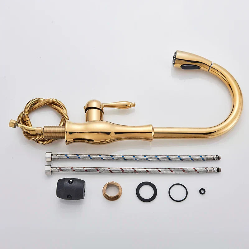 AureliaLux Gold Faucet — Swivel Spout, Pull-Out Spray
