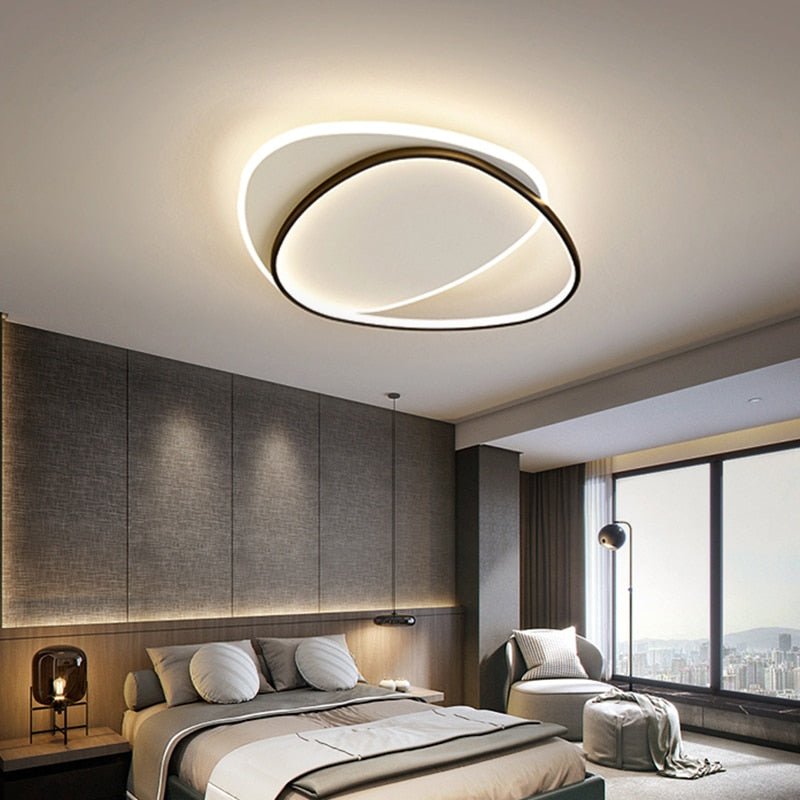 Modern designkrona med LED-taklampa — skulptural armatur