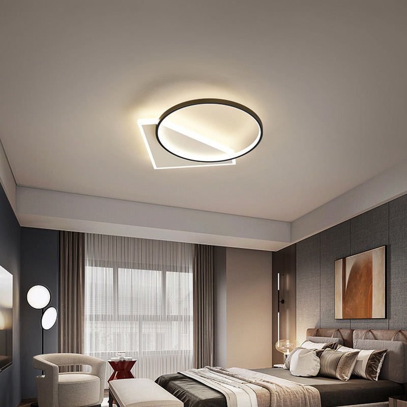 Modern designkrona med LED-taklampa — skulptural armatur