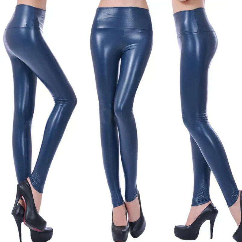 LuxeSculpt High-Waist-Leggings aus flüssigem Leder bis zum Knöchel