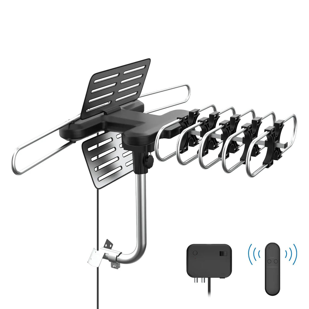 Antenne TV extérieure numérique HD longue portée 2025 avec moteur directionnel 360° complet, chaînes HD gratuites | Filindra
