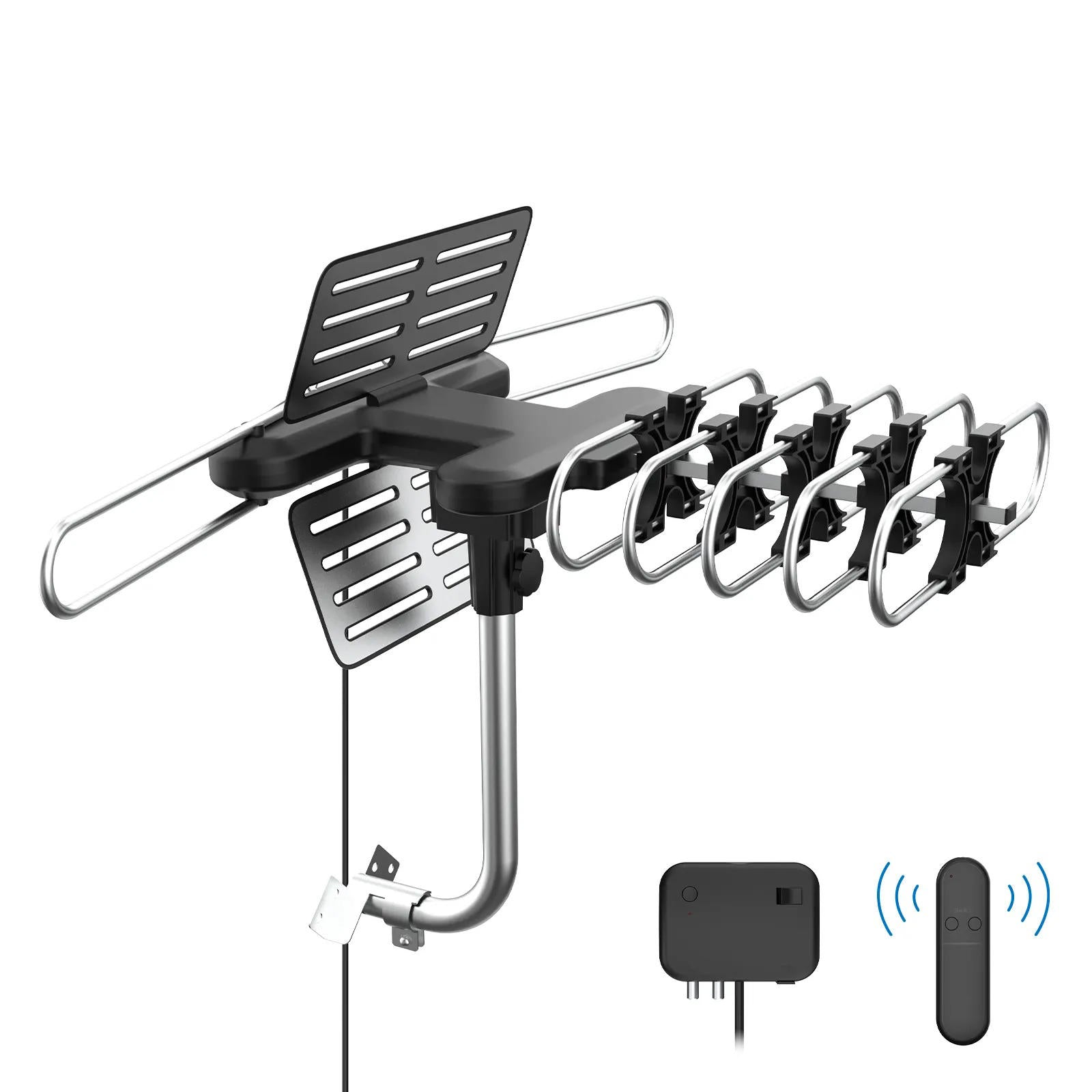 Antenne TV extérieure numérique HD longue portée 2025 avec moteur directionnel 360° complet, chaînes HD gratuites | Filindra