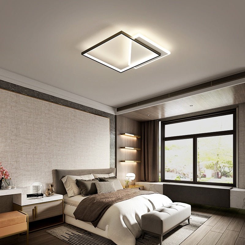 Modern designkrona med LED-taklampa — skulptural armatur