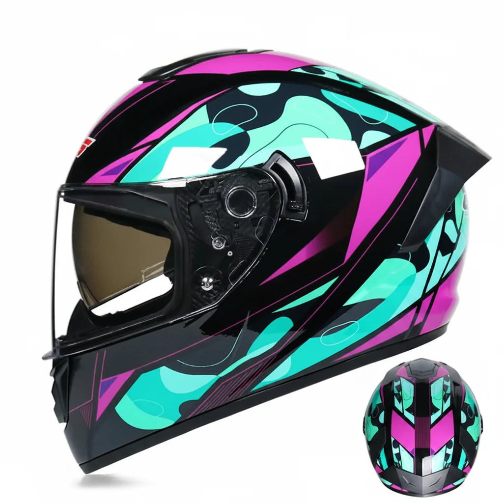 Full-Face Racing Motorcycle Helmet — Integrated Dual Visor System
