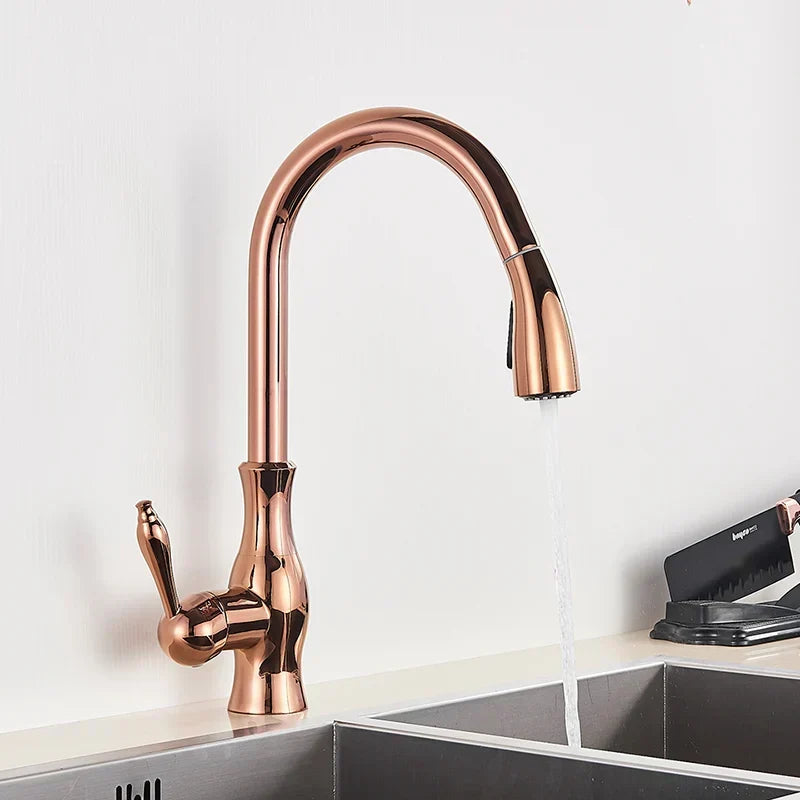 AureliaLux Gold Faucet — Swivel Spout, Pull-Out Spray