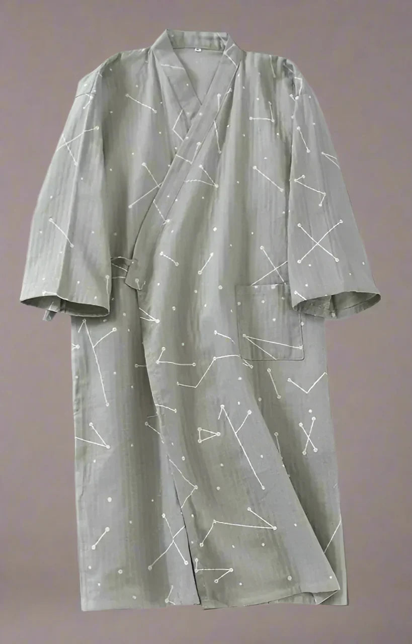 Kai kimono for menn i 100 % bomull – japansk yukata med V-hals og hette