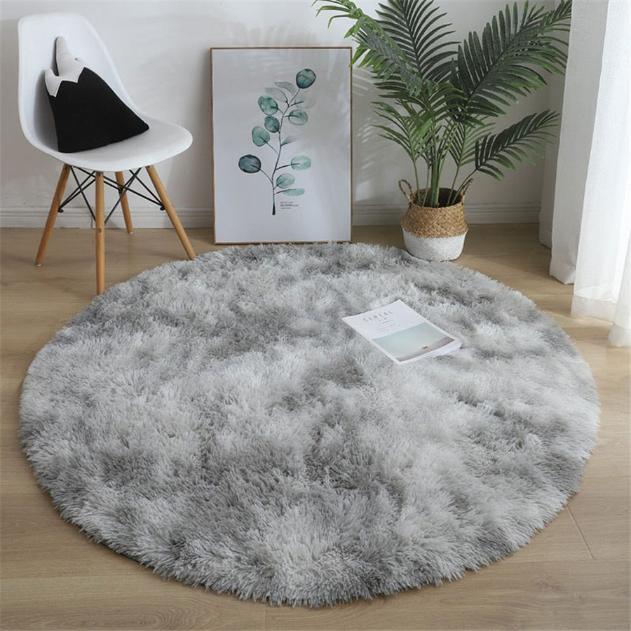 Soft Fluffy Sky Blue Round Shaggy Area Rug, Plush Texture