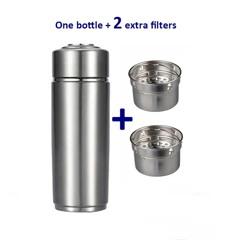 Butelka ze stali nierdzewnej AeroHydra Hydrogen Ionizer — alkaliczny system nawadniania, pH 8–10