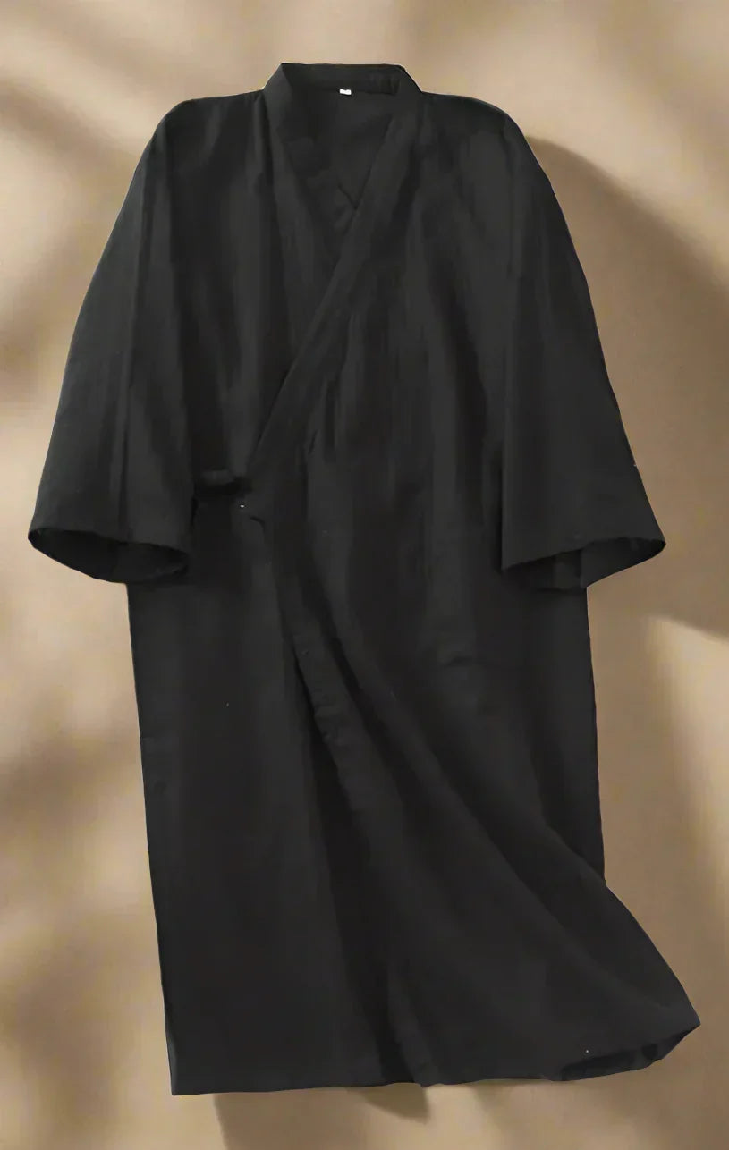 Kai kimono for menn i 100 % bomull – japansk yukata med V-hals og hette