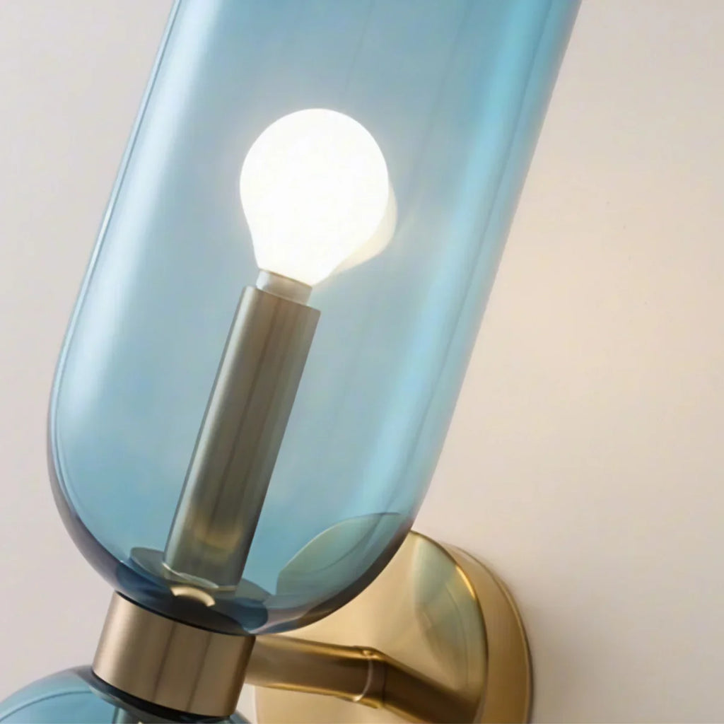 Moderní skleněná nástěnná lampa - bílá/modrá/šedá válcová s dvojitou hlavou pro ložnici - Flindria