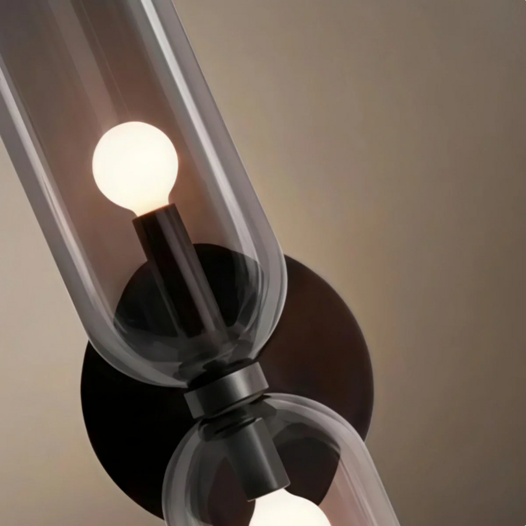 Moderní skleněná nástěnná lampa - bílá/modrá/šedá válcová s dvojitou hlavou pro ložnici - Flindria