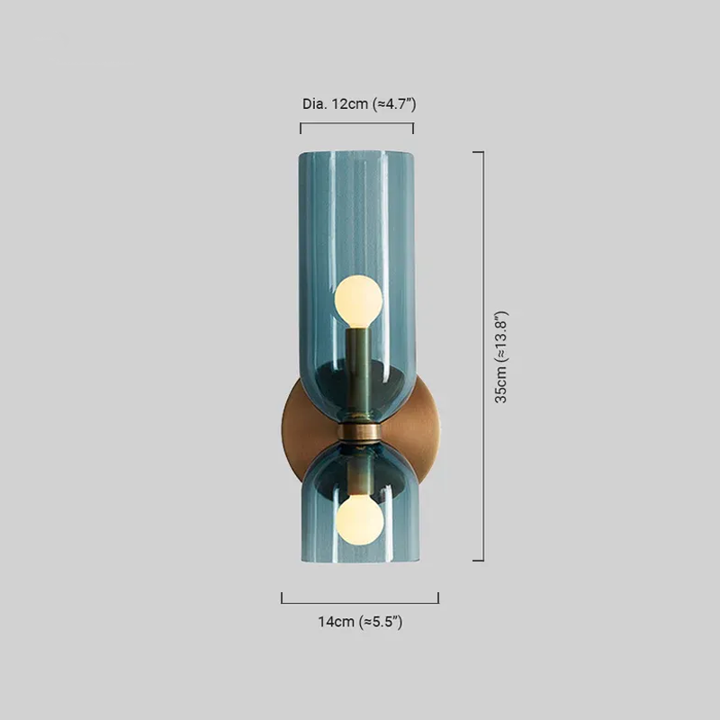Moderní skleněná nástěnná lampa - bílá/modrá/šedá válcová s dvojitou hlavou pro ložnici - Flindria