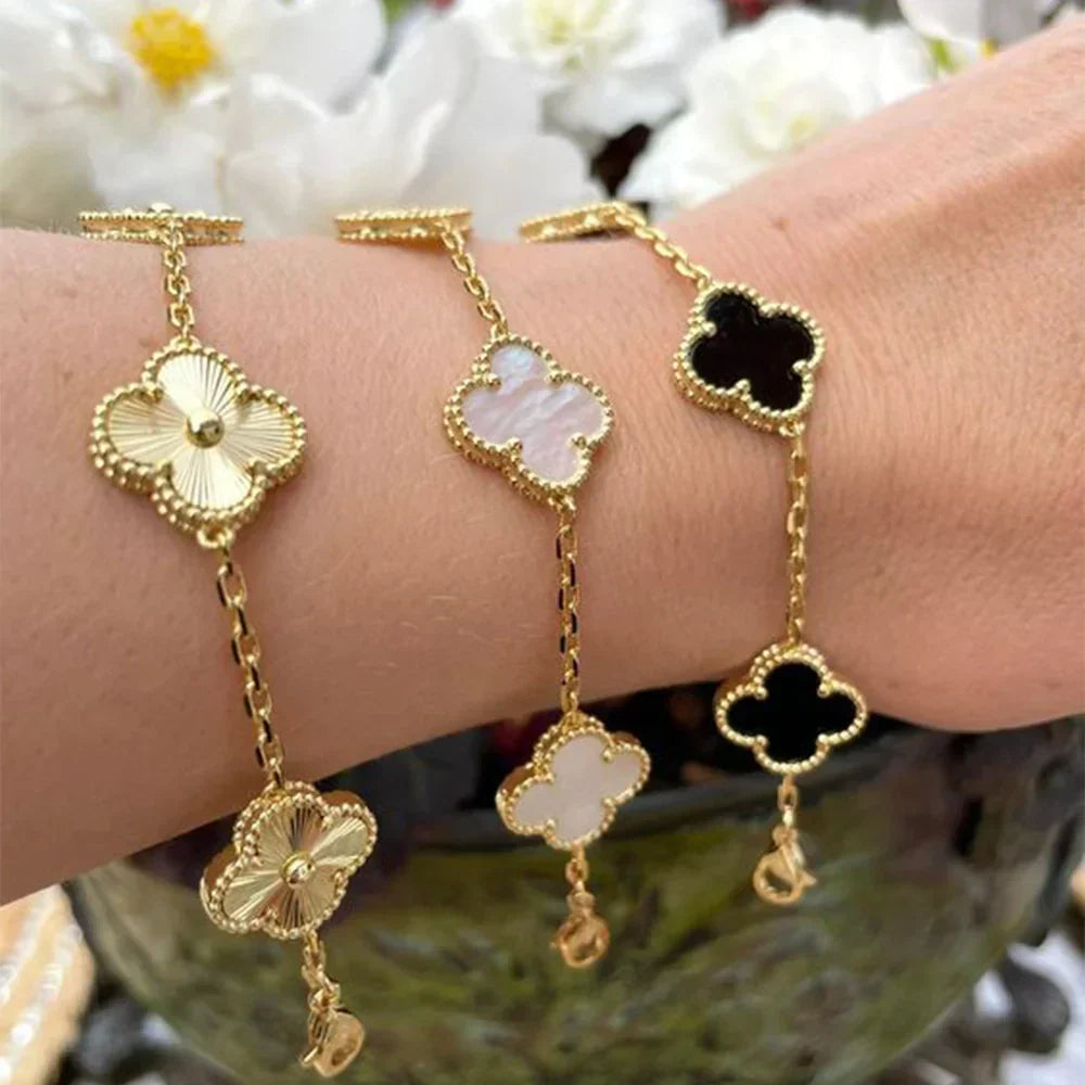 Lucky Clover Bracelet — Dainty Clover and Four Flower Charms