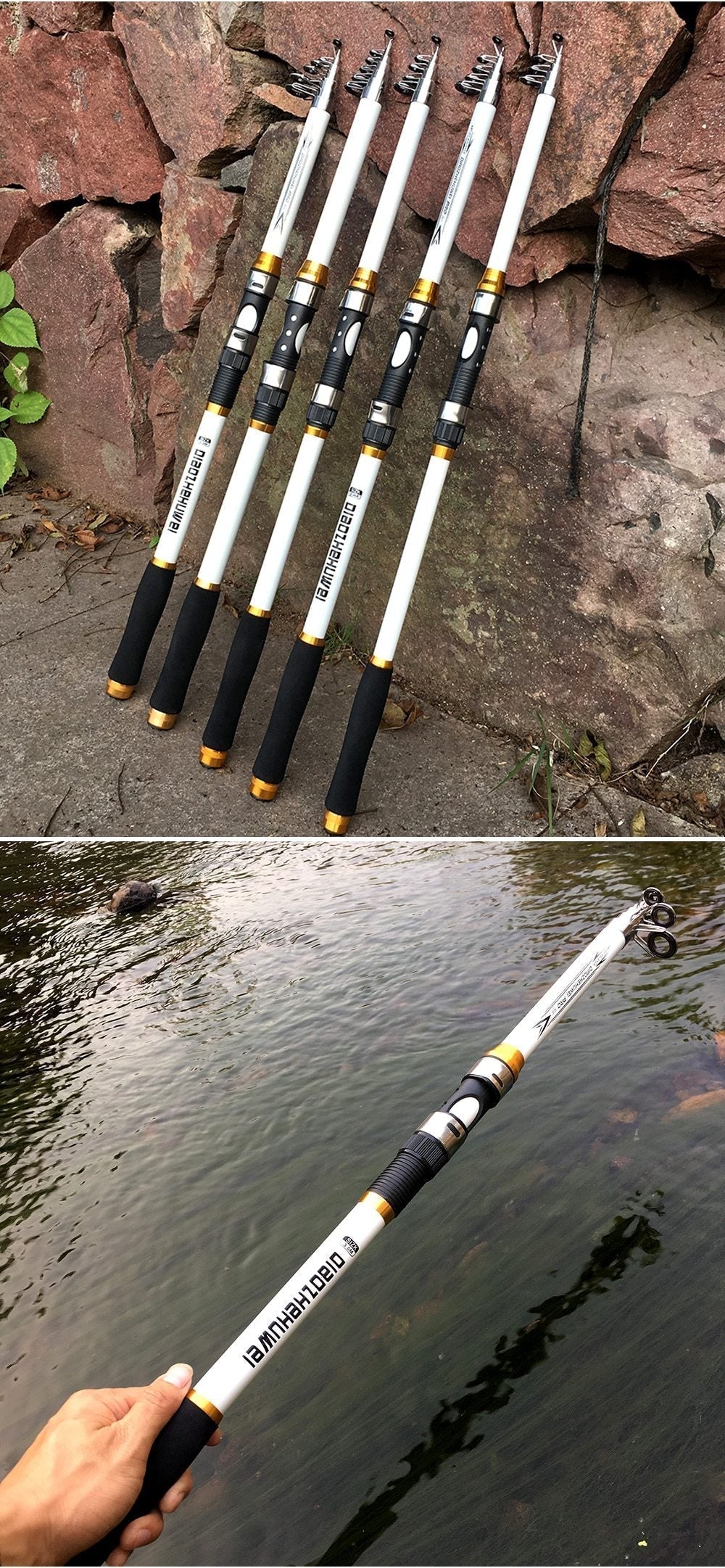 Marinex Telescopische koolstofvezelhengel — verstelbare lengte van 2,1–3,6 m, compact opvouwbaar