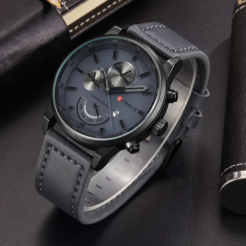 Sara Men's Quartz Watch – Stainless Steel, Leather, Water-Resistant
