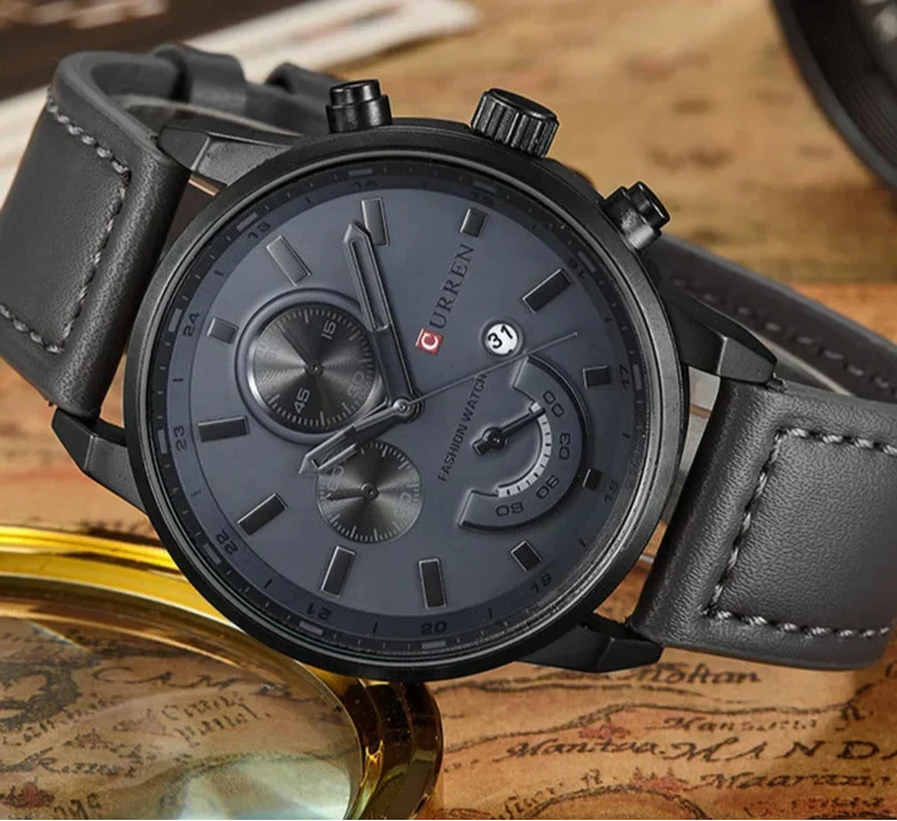 Sara Men's Quartz Watch – Stainless Steel, Leather, Water-Resistant