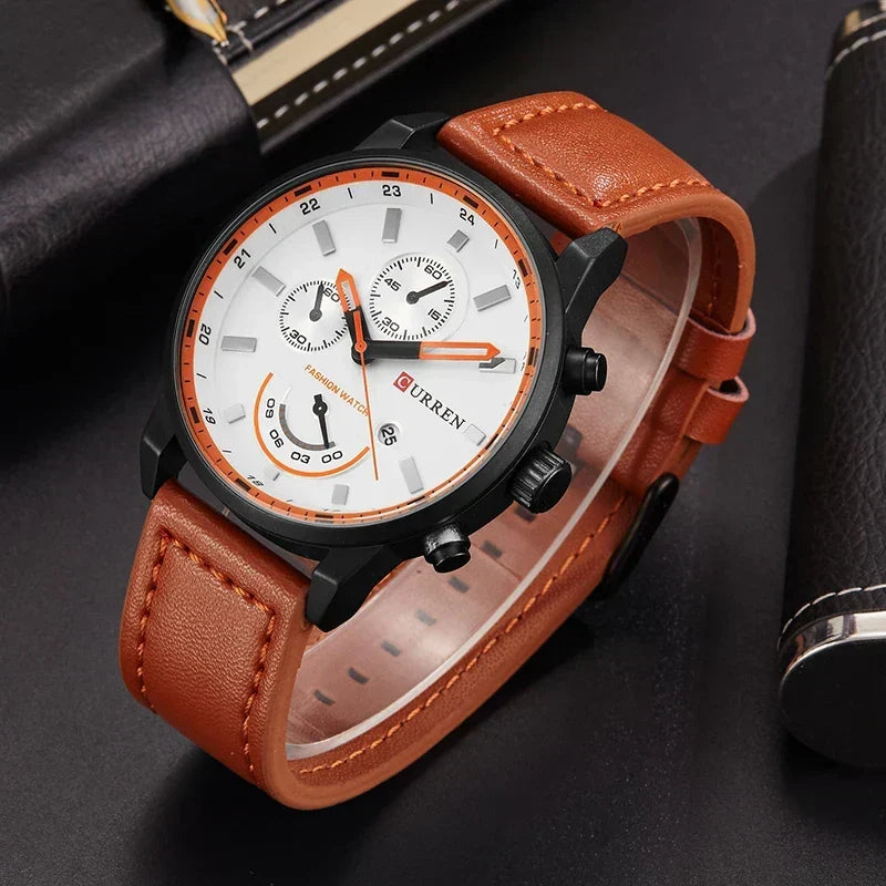 Sara Men's Quartz Watch – Stainless Steel, Leather, Water-Resistant