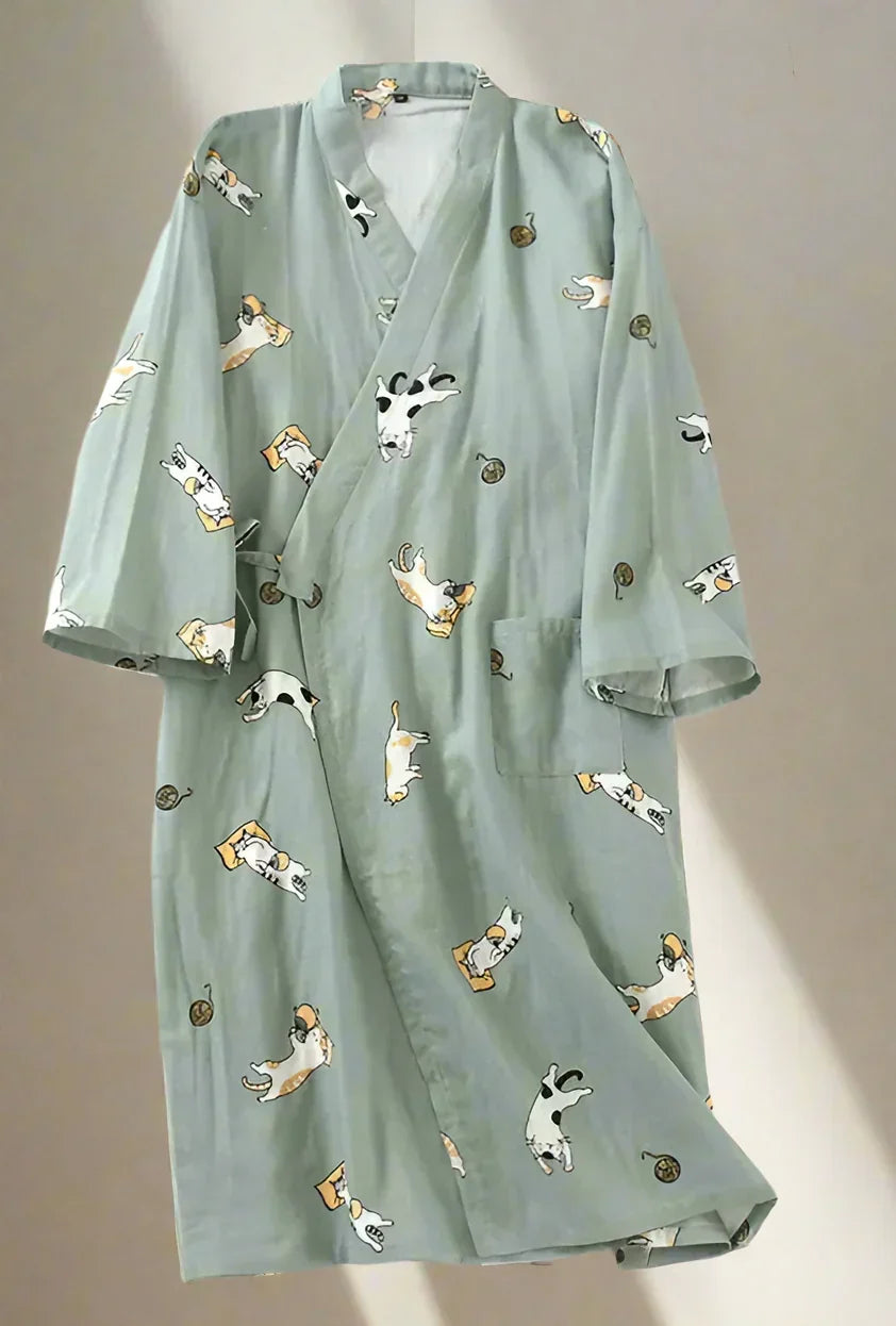 Kai kimono for menn i 100 % bomull – japansk yukata med V-hals og hette