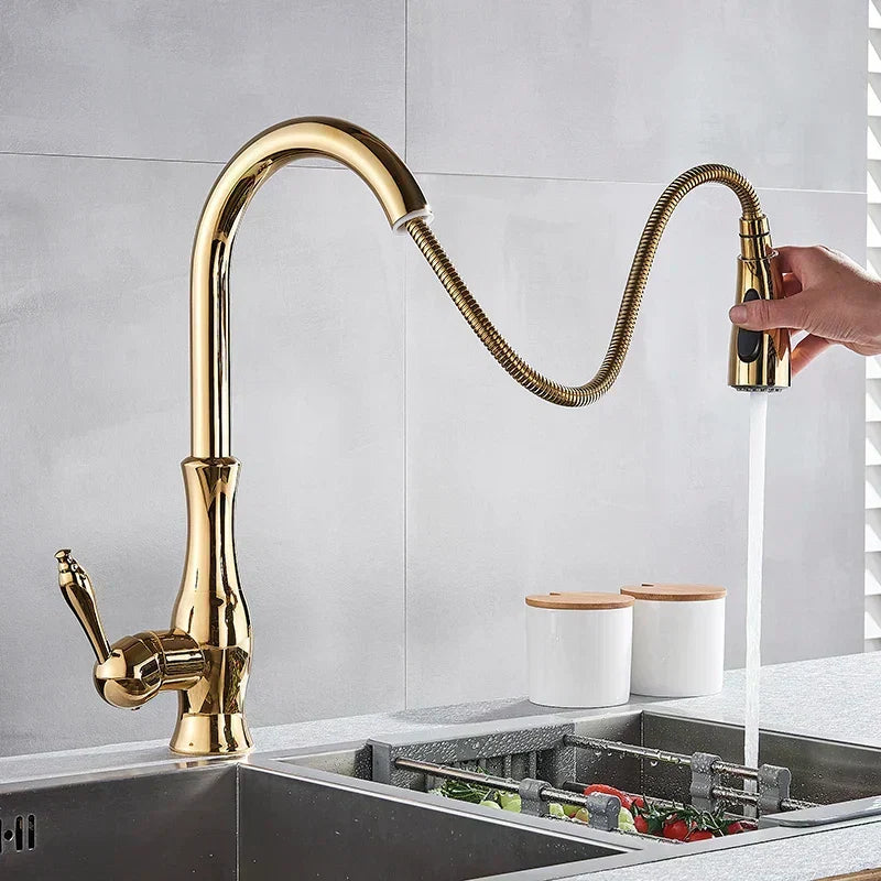 AureliaLux Gold Faucet — Swivel Spout, Pull-Out Spray