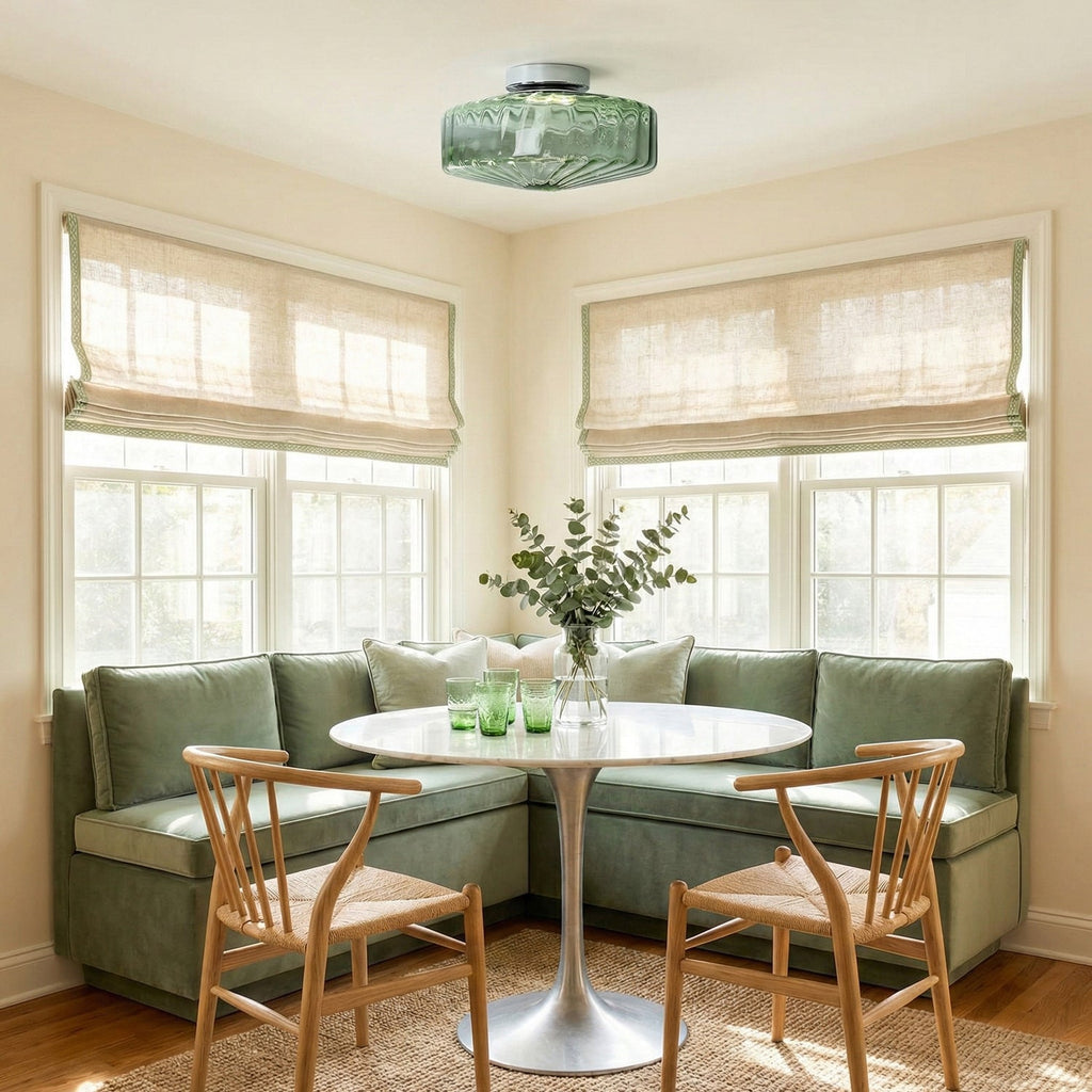Ribbed Glass Ceiling Light — Chrome Finish, 16cm Flush Mount