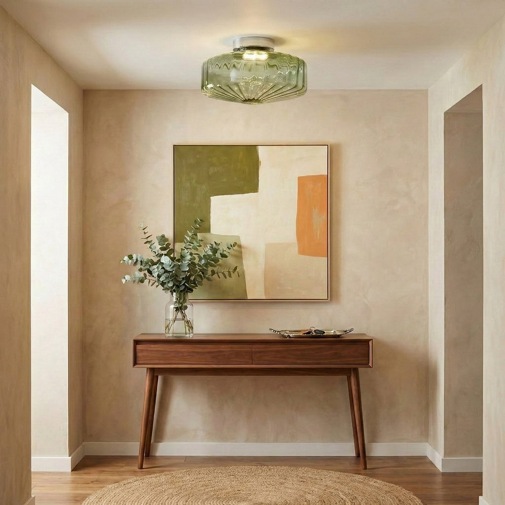 Ribbed Glass Ceiling Light — Chrome Finish, 16cm Flush Mount