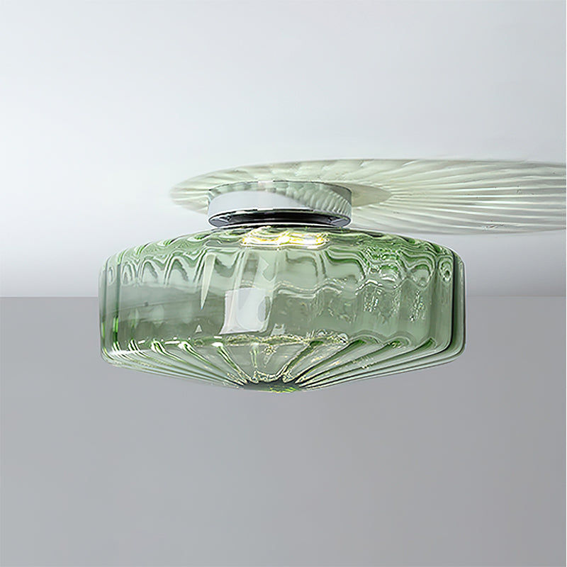 Ribbed Glass Ceiling Light — Chrome Finish, 16cm Flush Mount