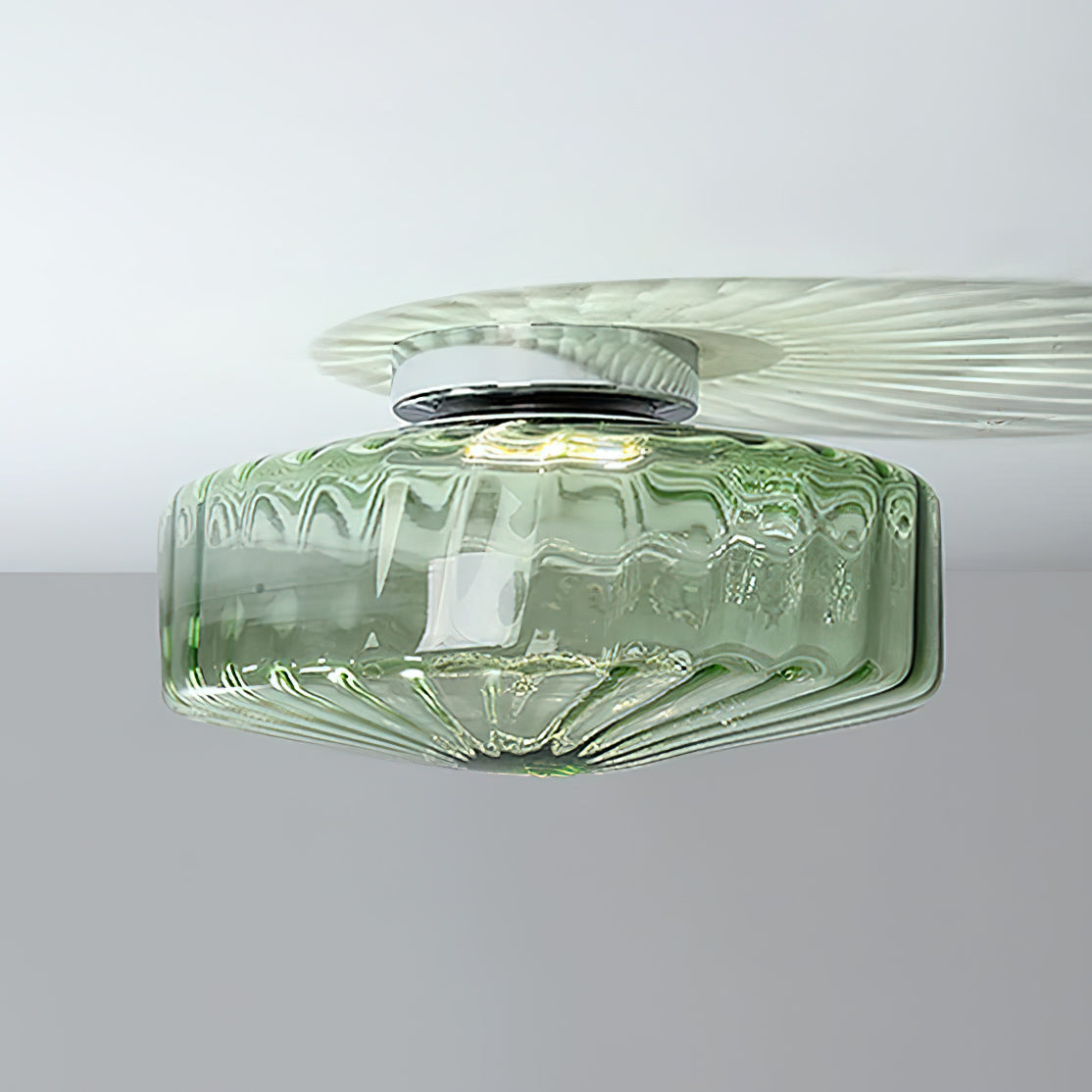 Ribbed Glass Ceiling Light — Chrome Finish, 16cm Flush Mount