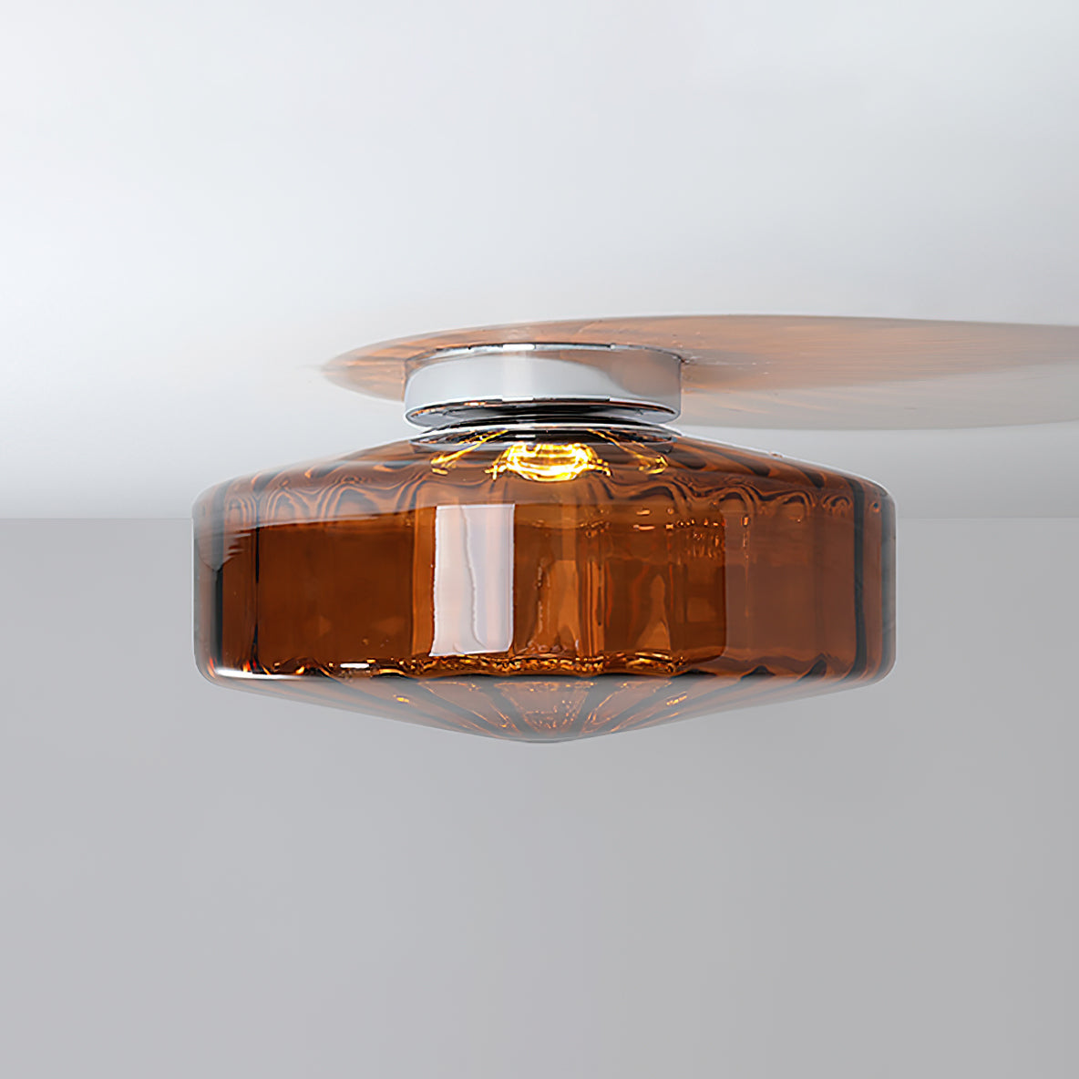 Ribbed Glass Ceiling Light — Chrome Finish, 16cm Flush Mount