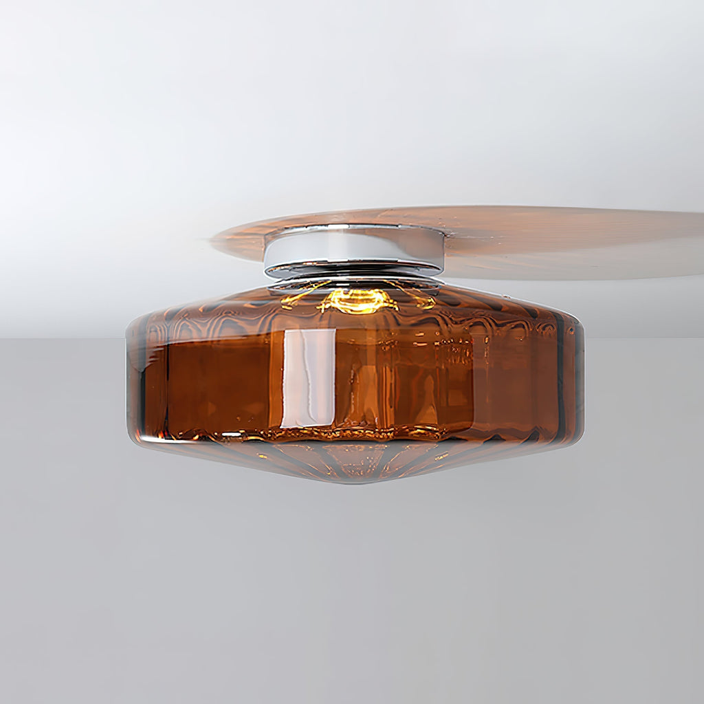 Ribbed Glass Ceiling Light — Chrome Finish, 16cm Flush Mount