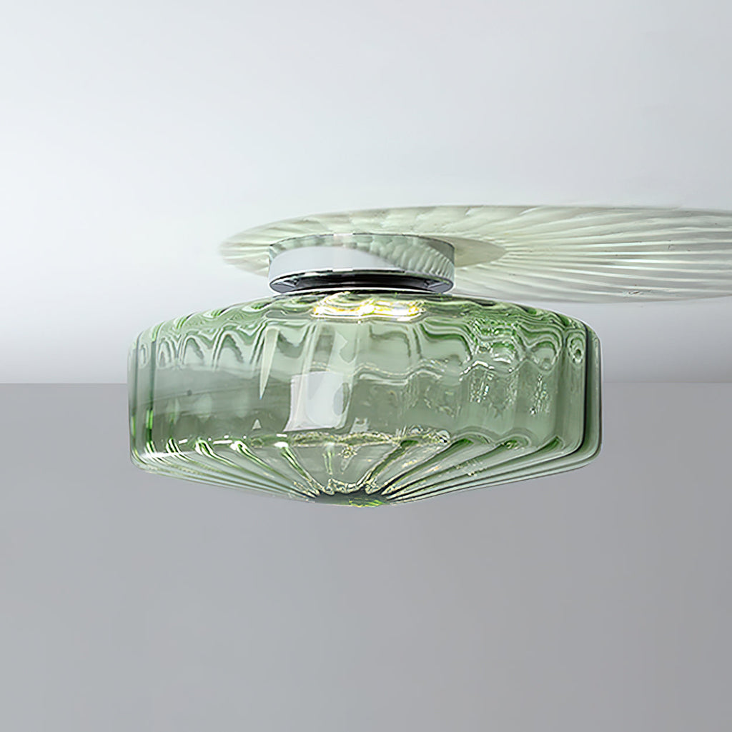 Ribbed Glass Ceiling Light — Chrome Finish, 16cm Flush Mount
