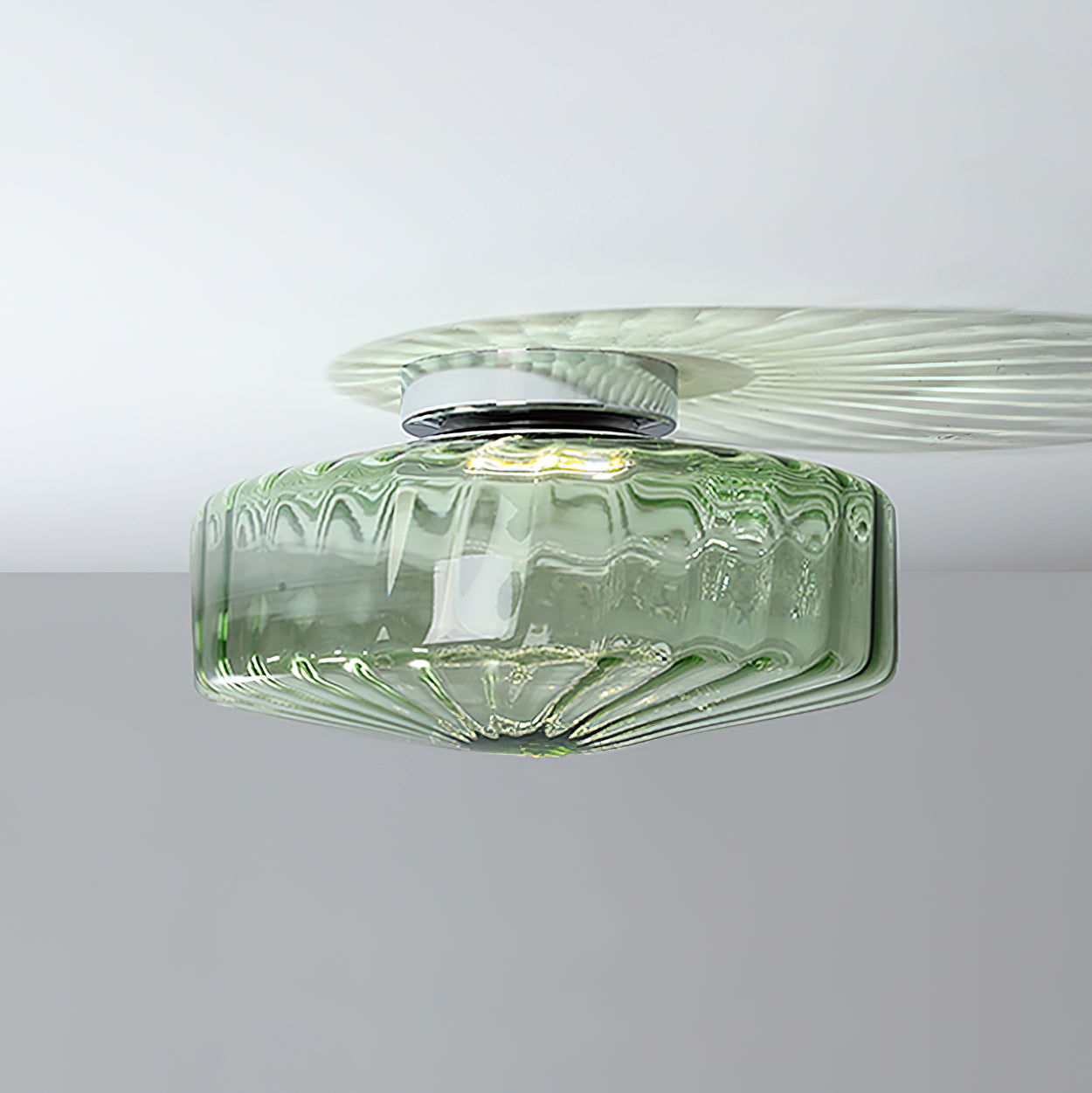 Ribbed Glass Ceiling Light — Chrome Finish, 16cm Flush Mount