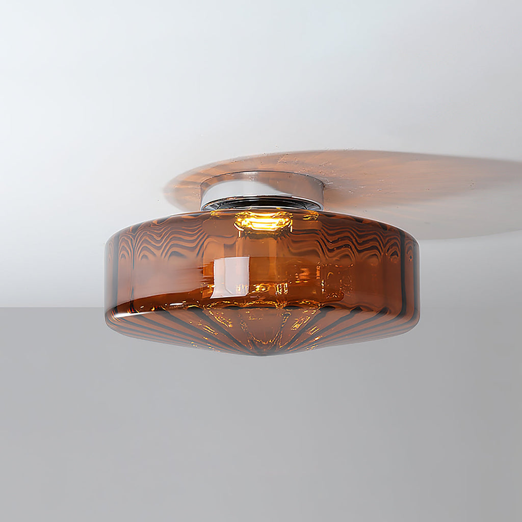 Ribbed Glass Ceiling Light — Chrome Finish, 16cm Flush Mount