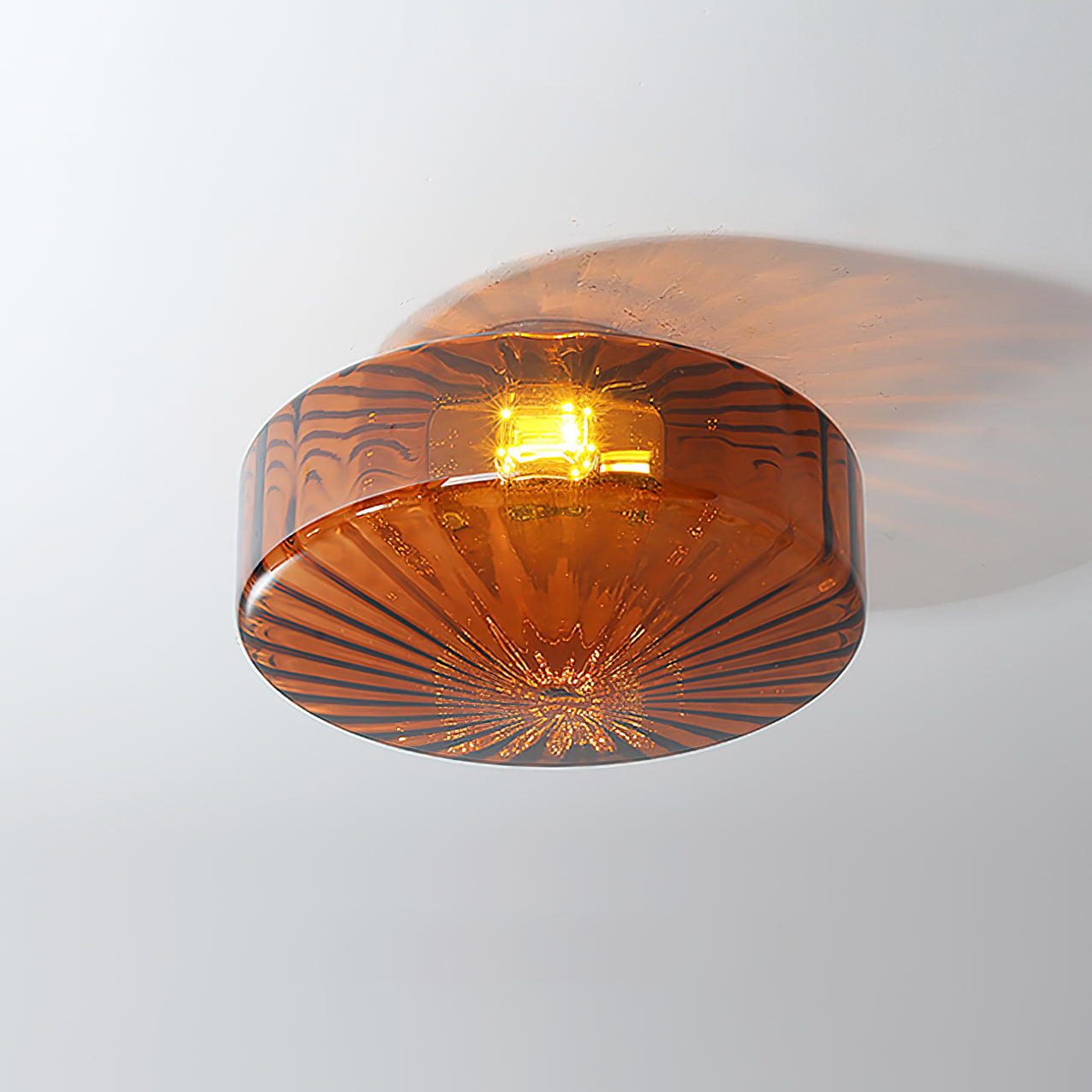 Ribbed Glass Ceiling Light — Chrome Finish, 16cm Flush Mount