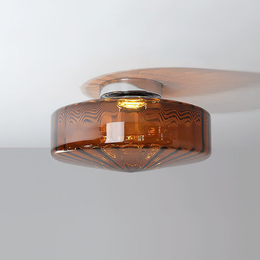 Ribbed Glass Ceiling Light — Chrome Finish, 16cm Flush Mount