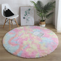 Soft Fluffy Sky Blue Round Shaggy Area Rug, Plush Texture