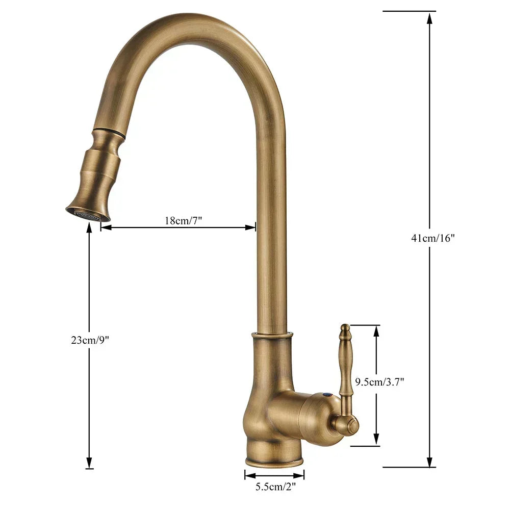 AstraNova Swivel Spout Faucet — Antique Brass Finish, Black Accent