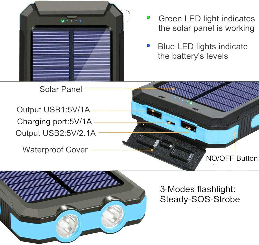 20000mAh Solar Power Bank — Portable Emergency Charger