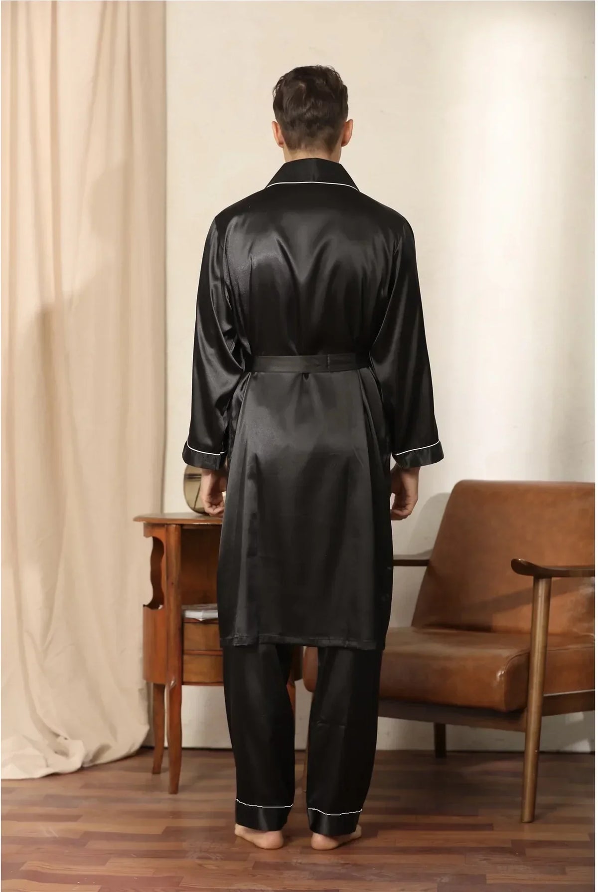 Elegantes Herren-Satinmorgenmantel-Set – weiche, bequeme Nachtwäsche