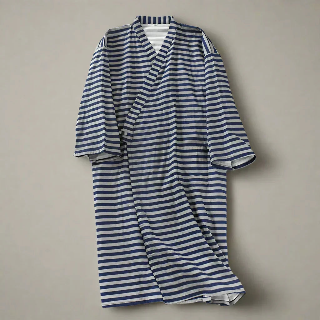 Kai kimono for menn i 100 % bomull – japansk yukata med V-hals og hette