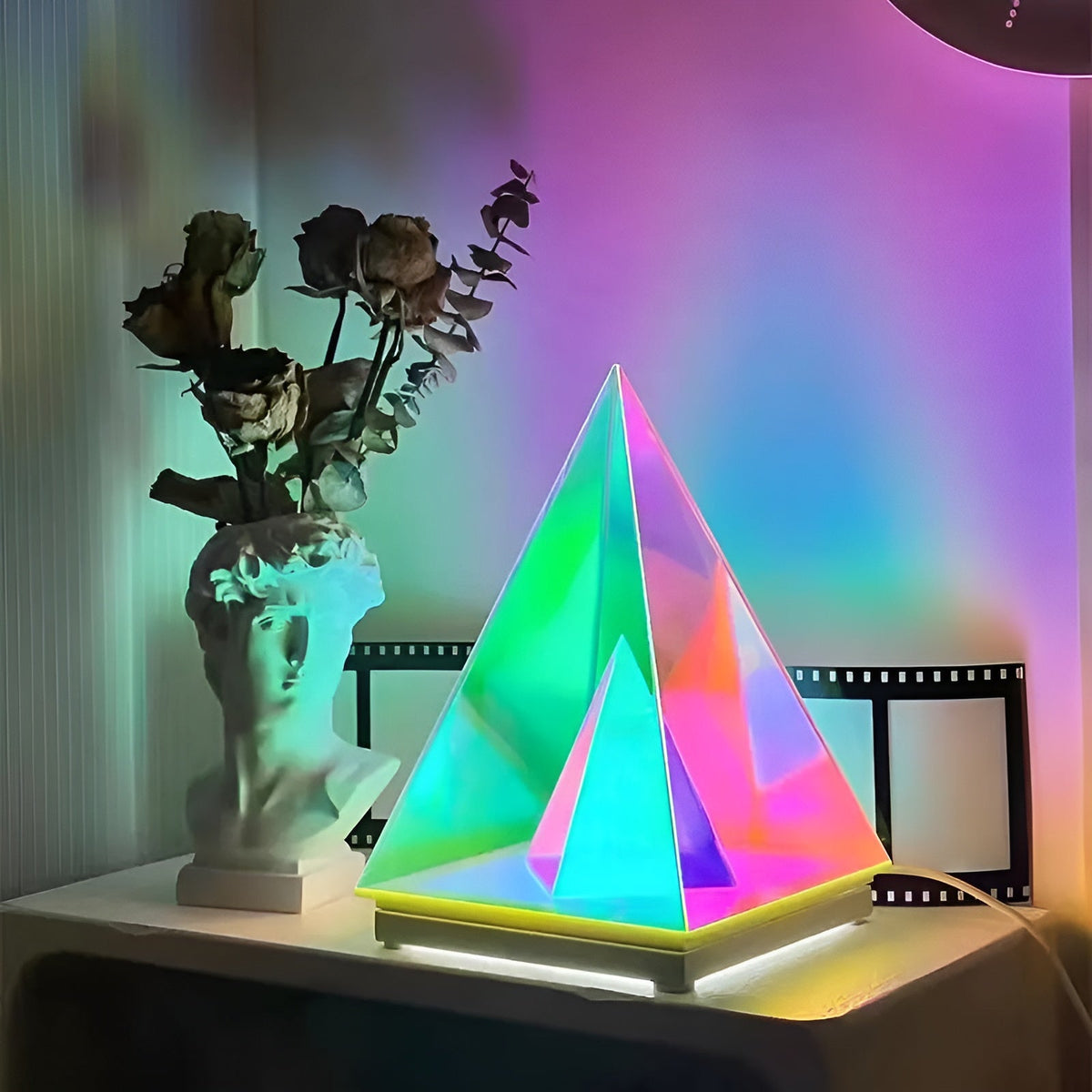 Crystal Light Pyramid — Mesmerizing Neon Color Display